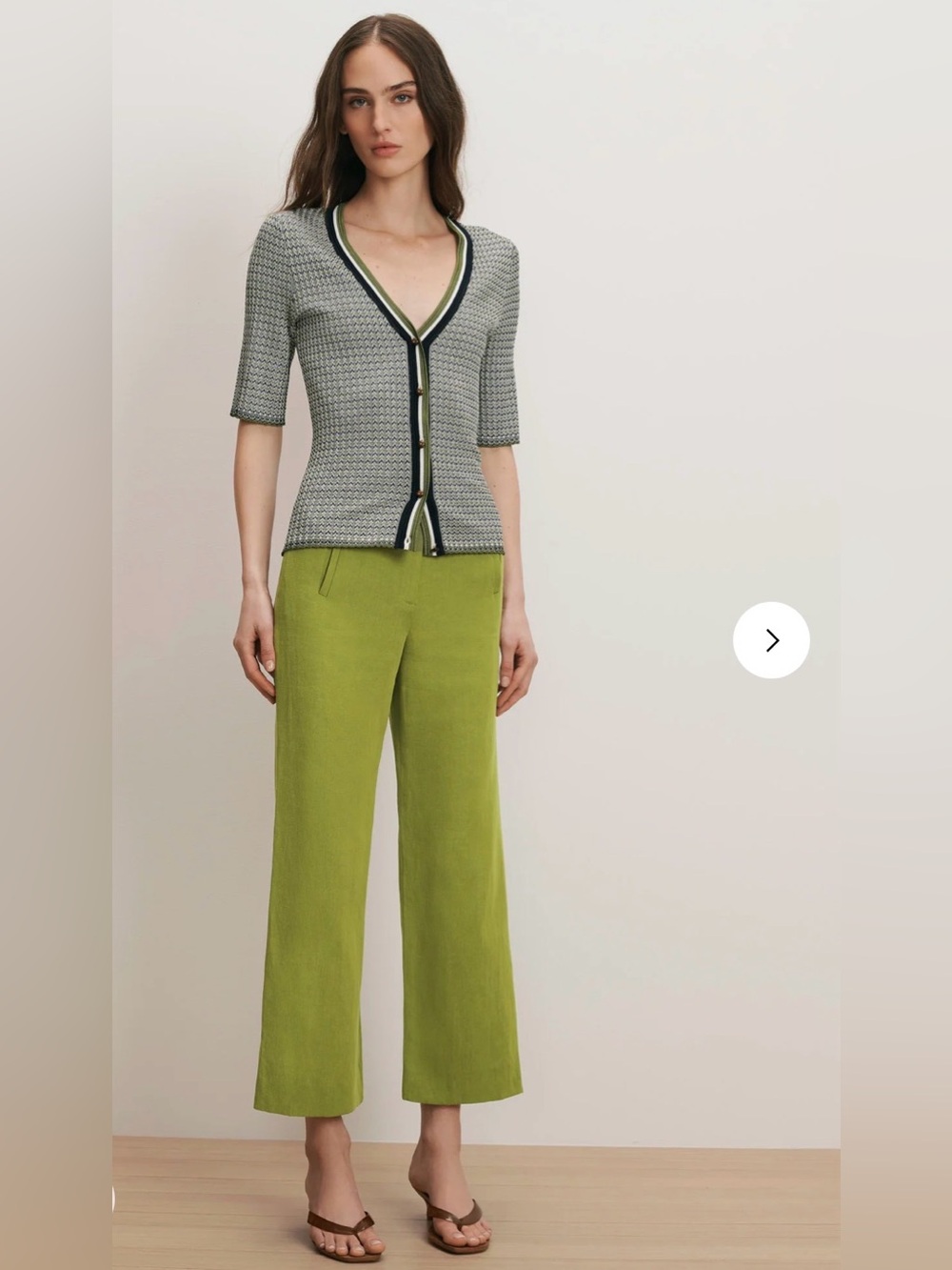 Veronica Beard Dova Wide Leg Linen Blend Cropped Pants Cactus Green High-Rise